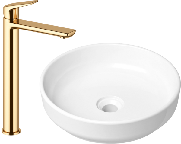 Комплект Накладная раковина Lavinia Boho Bathroom Sink Slim 33311005 + Смеситель Wellsee ICON! for life 182308000 золото