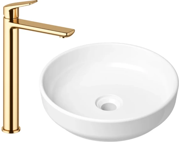 Комплект Накладная раковина Lavinia Boho Bathroom Sink Slim 33311005 + Смеситель Wellsee ICON! for life 182308000 золото