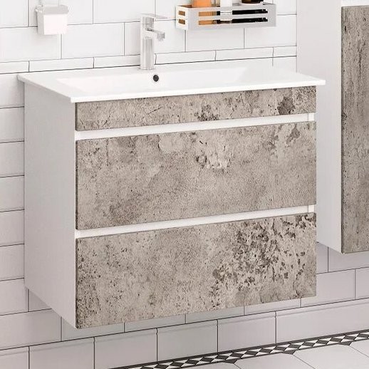 Тумба с раковиной Runo Манхэттен 75, подвесная, серый бетон