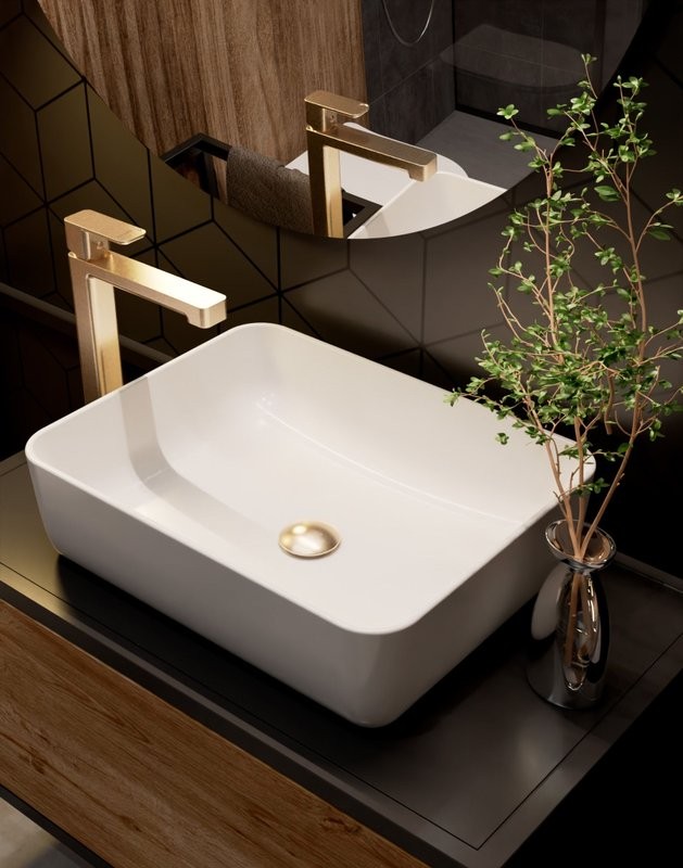 Смеситель для раковины высокий шлифованное золото, AQUAme Parma AQM6614BG