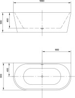 Акриловая ванна Art&Max AM-206-1800-800 180x80 см, пристенная, белая, овальная, с каркасом, со сливом-переливом