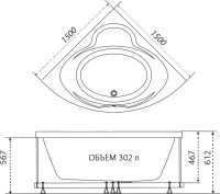 Акриловая ванна Triton Троя 150x150 см, угловая, левая, пристенная, белая, четверть круга, с каркасом, с сиденьем