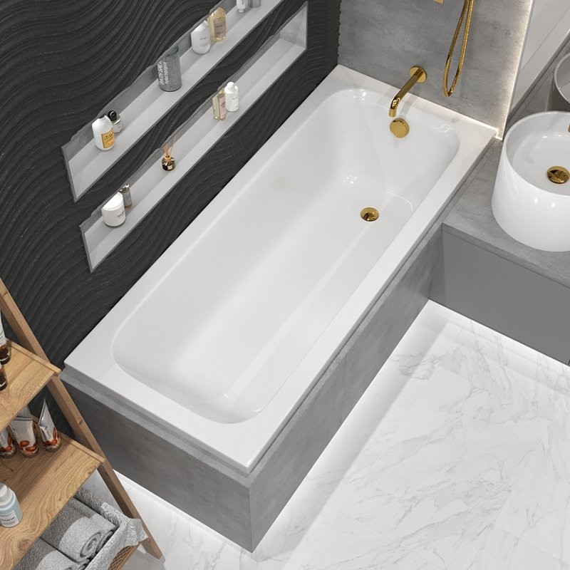 Акриловая ванна WHITECROSS Vibe 180x75 см, пристенная, белая, на ножках