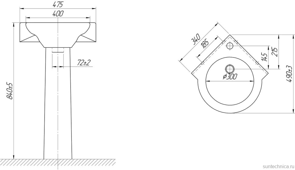 Раковина подвесная DIWO Псков 0100 48 белая, круглая, угловая, фаянс
