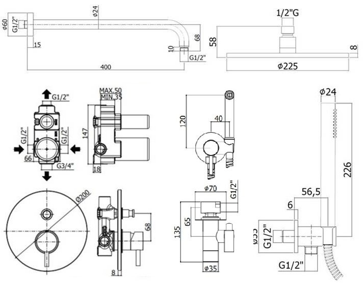 Комплект для ванной Paffoni Light KITZLIG015CR С ВНУТРЕННЕЙ ЧАСТЬЮ, хром