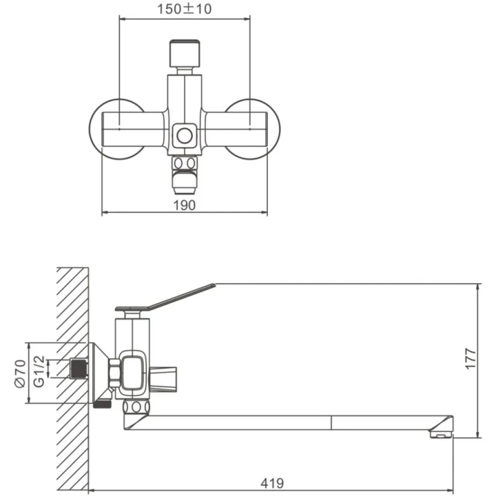 Смеситель с длинным изливом для ванны BELZ B618 B22618 хром