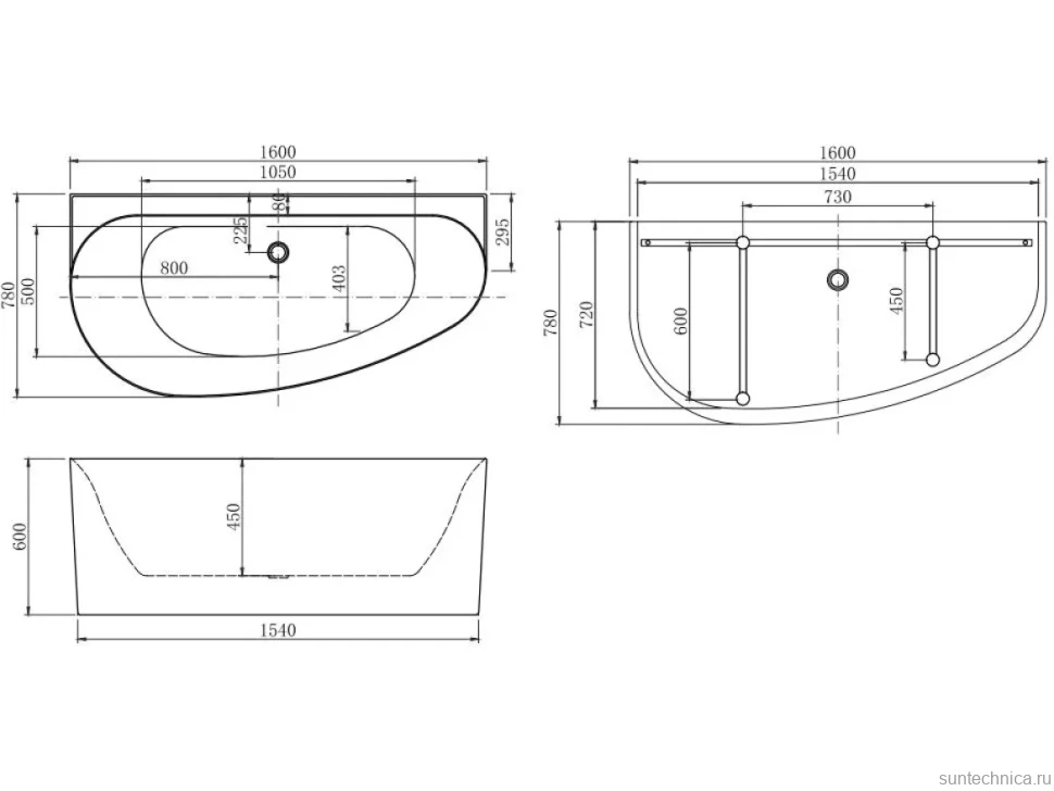 Акриловая ванна Allen Brau Priority 5 R 160x80 см, правая, пристенная, белая, асимметричная, на ножках, с экраном, со сливом-переливом