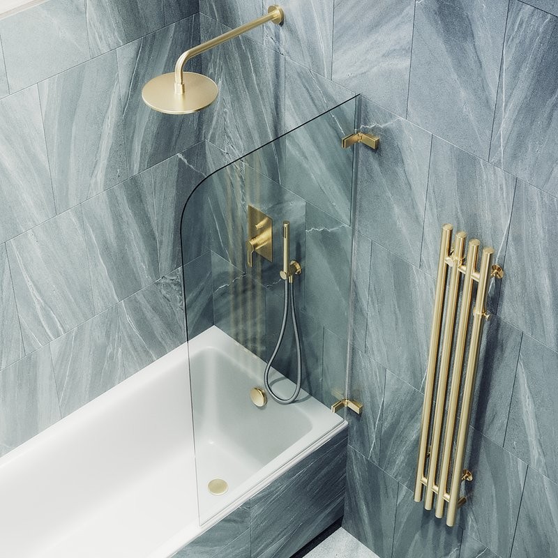Шторка на ванну Maybahglass MGV-645-3 70 см, профиль золото, стекло прозрачное