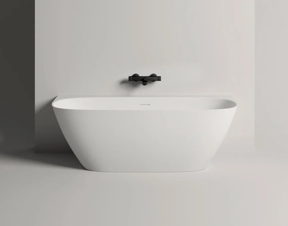 Ванна из искусственного камня Salini Sofia Wall S-Sense 180x85 см, пристенная, белая, со сливом-переливом, с донным клапаном