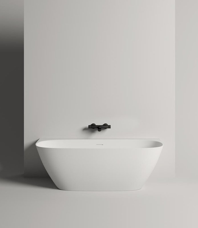 Ванна из искусственного камня Salini Sofia Wall S-Sense 180x85 см, пристенная, белая, со сливом-переливом, с донным клапаном