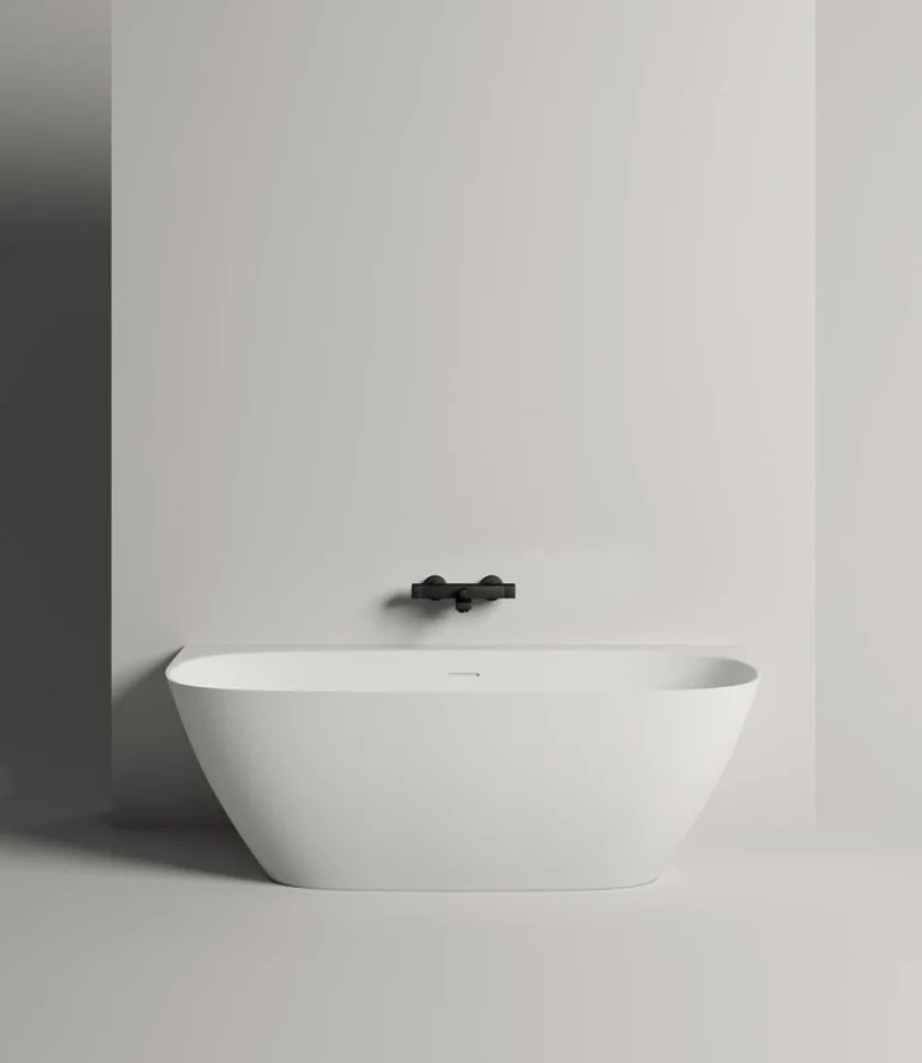 Ванна из искусственного камня Salini Sofia Wall S-Sense 180x85 см, пристенная, белая, со сливом-переливом, с донным клапаном