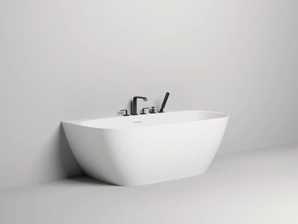 Ванна из искусственного камня Salini Sofia Wall S-Sense 180x85 см, пристенная, белая, со сливом-переливом, с донным клапаном