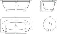 Ванна из искусственного камня Salini Sofia Wall S-Sense 180x85 см, пристенная, белая, со сливом-переливом, с донным клапаном