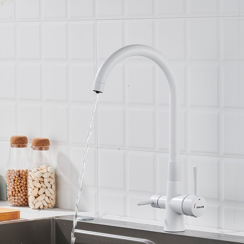 Смеситель для кухни с подключением фильтра Shevanik S428C, белый