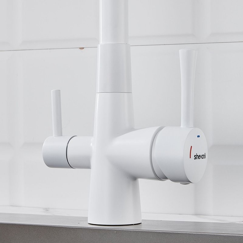 Смеситель для кухни с подключением фильтра Shevanik S428C, белый