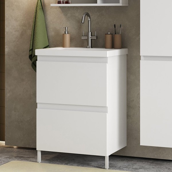 Тумба с раковиной Belux Эридан Н 60-02 напольная, 2 ящика, белая