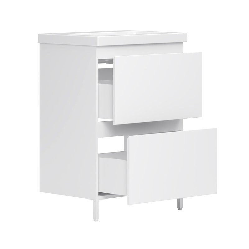 Тумба с раковиной Belux Эридан Н 60-02 напольная, 2 ящика, белая