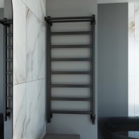 Полотенцесушитель электрический Grota Lore 530х1200 RAL9005 EL 120x55 см, подключение справа, слева, скрытое подключение справа, матовый черный, лесенка, из стали, с полкой