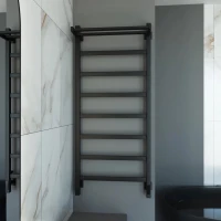 Полотенцесушитель электрический Grota Lore 530х1200 RAL9005 EL 120x55 см, подключение справа, слева, скрытое подключение справа, матовый черный, лесенка, из стали, с полкой