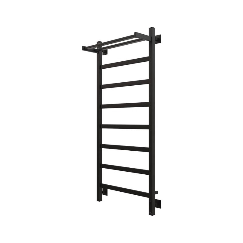 Полотенцесушитель электрический Grota Lore 530х1200 RAL9005 EL 120x55 см, подключение справа, слева, скрытое подключение справа, матовый черный, лесенка, из стали, с полкой