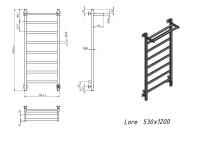 Полотенцесушитель электрический Grota Lore 530х1200 RAL9005 EL 120x55 см, подключение справа, слева, скрытое подключение справа, матовый черный, лесенка, из стали, с полкой
