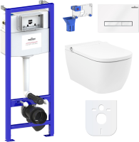 Комплект Lavinia Boho Унитаз подвесной Smart V-Clean 3359101R безободковый, с микролифтом + Инсталляция RelFix 38010010 + Кнопка RelFix 3805003W белая, хром + Дозатор RelFix 38040010