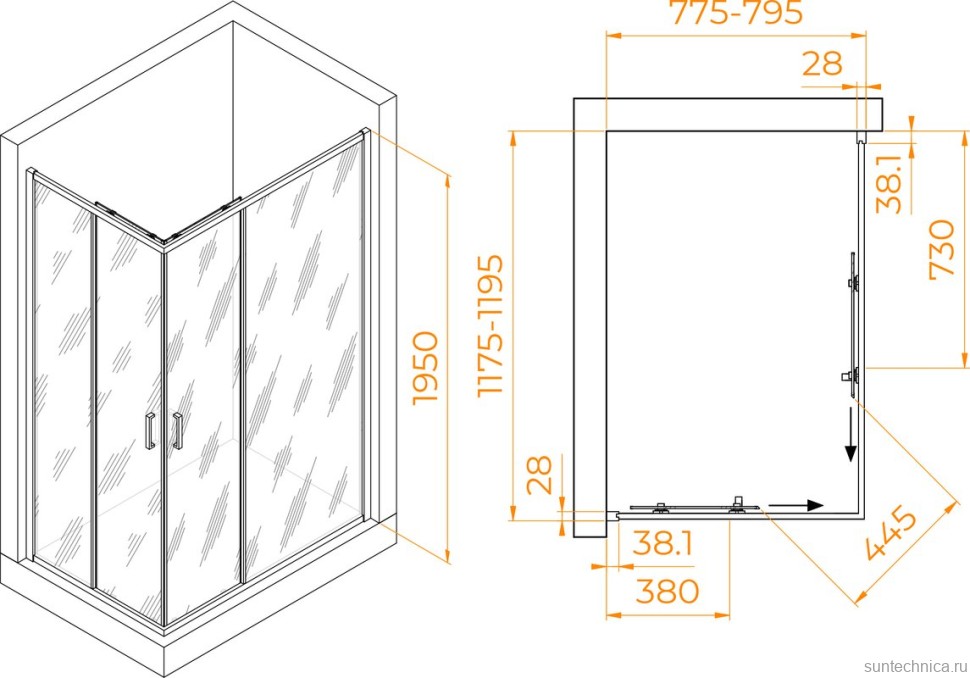 Душевой уголок RGW Passage PA-246 80х120 см, профиль хром, стекло прозрачное