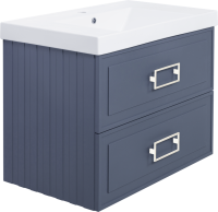 Тумба с раковиной La Fenice Cubo Twin 80 подвесная, blu grigio, ручки белые, раковина Cubo 80