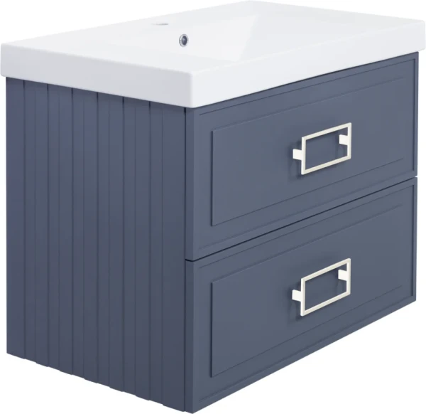 Тумба с раковиной La Fenice Cubo Twin 80 подвесная, blu grigio, ручки белые, раковина Cubo 80