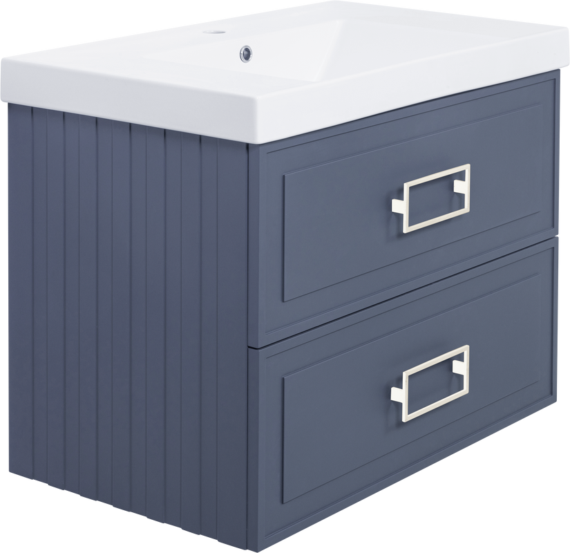 Тумба с раковиной La Fenice Cubo Twin 80 подвесная, blu grigio, ручки белые, раковина Cubo 80