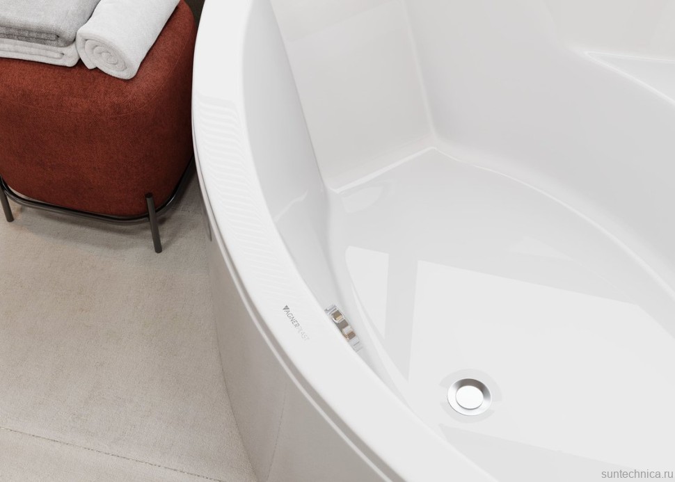 Акриловая ванна Vagnerplast Veronela Corner 140x140 см, угловая, пристенная, белая, четверть круга, с каркасом, с сиденьем