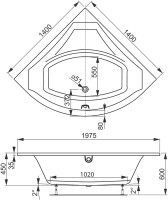 Акриловая ванна Vagnerplast Veronela Corner 140x140 см, угловая, пристенная, белая, четверть круга, с каркасом, с сиденьем