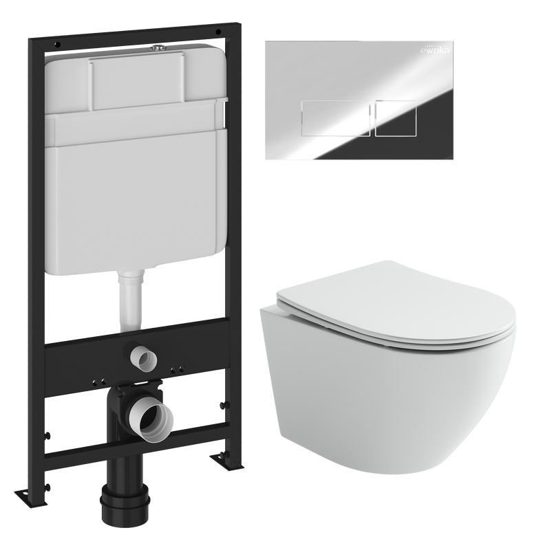 Комплект Унитаз подвесной Ceramicanova Uno Rimless CN11001 белый + Инсталляция EWRIKA ProLT 0026-2020 + Кнопка 0041 хром