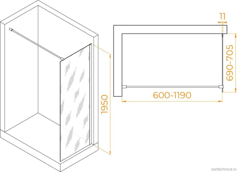 Душевая перегородка RGW Walk In WA-002B 70x195 см, профиль матовый черный, стекло матовое-сатинат