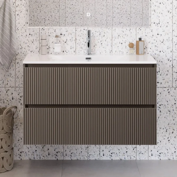 Тумба с раковиной BelBagno Uno-mini 100 подвесная, 2 ящика, матовая бежевая
