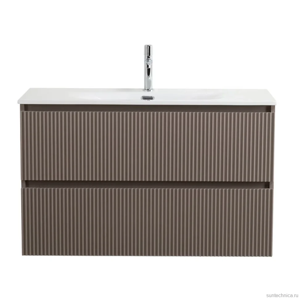 Тумба с раковиной BelBagno Uno-mini 100 подвесная, 2 ящика, матовая бежевая