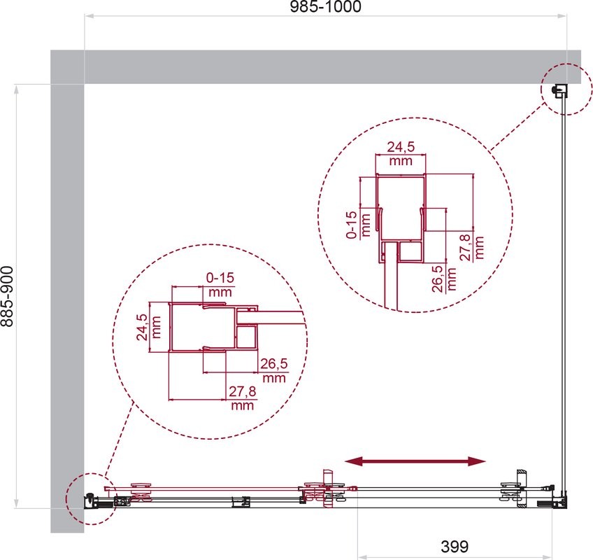 Душевой уголок BelBagno Luce AH-1-100/90-C-Cr профиль хром, стекло прозрачное