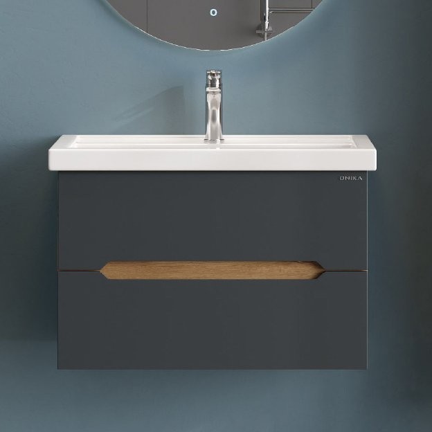 Тумба под раковину без столешницы Onika Айленд 80 подвесная, графит, дуб крафт золотой