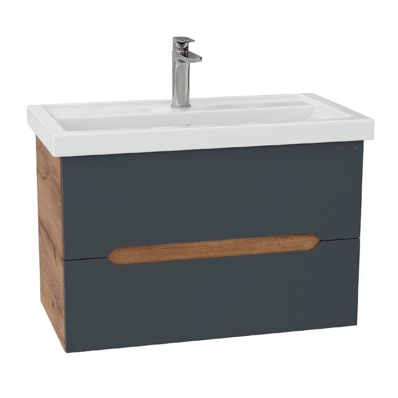 Тумба под раковину без столешницы Onika Айленд 80 подвесная, графит, дуб крафт золотой