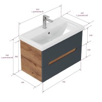 Тумба под раковину без столешницы Onika Айленд 80 подвесная, графит, дуб крафт золотой