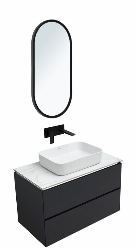 Мебель для ванной комнаты Allen Brau Infinity 85 подвесная, антрацит матовый, столешница мрамор