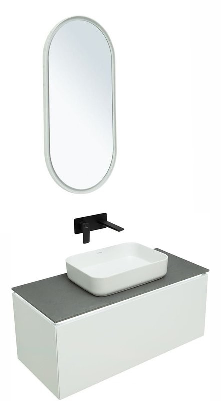 Мебель для ванной комнаты Allen Brau Infinity 100 1+1, подвесная, белый матовый, столешница графит структ