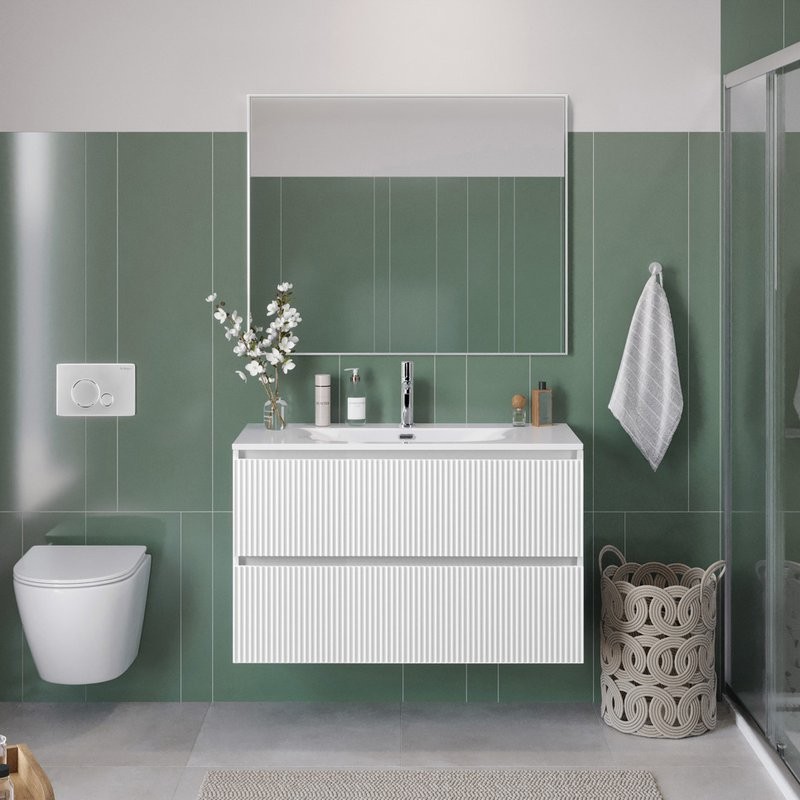 Мебель для ванной комнаты BelBagno Uno 100 подвесная, 2 ящика, bianco opaco