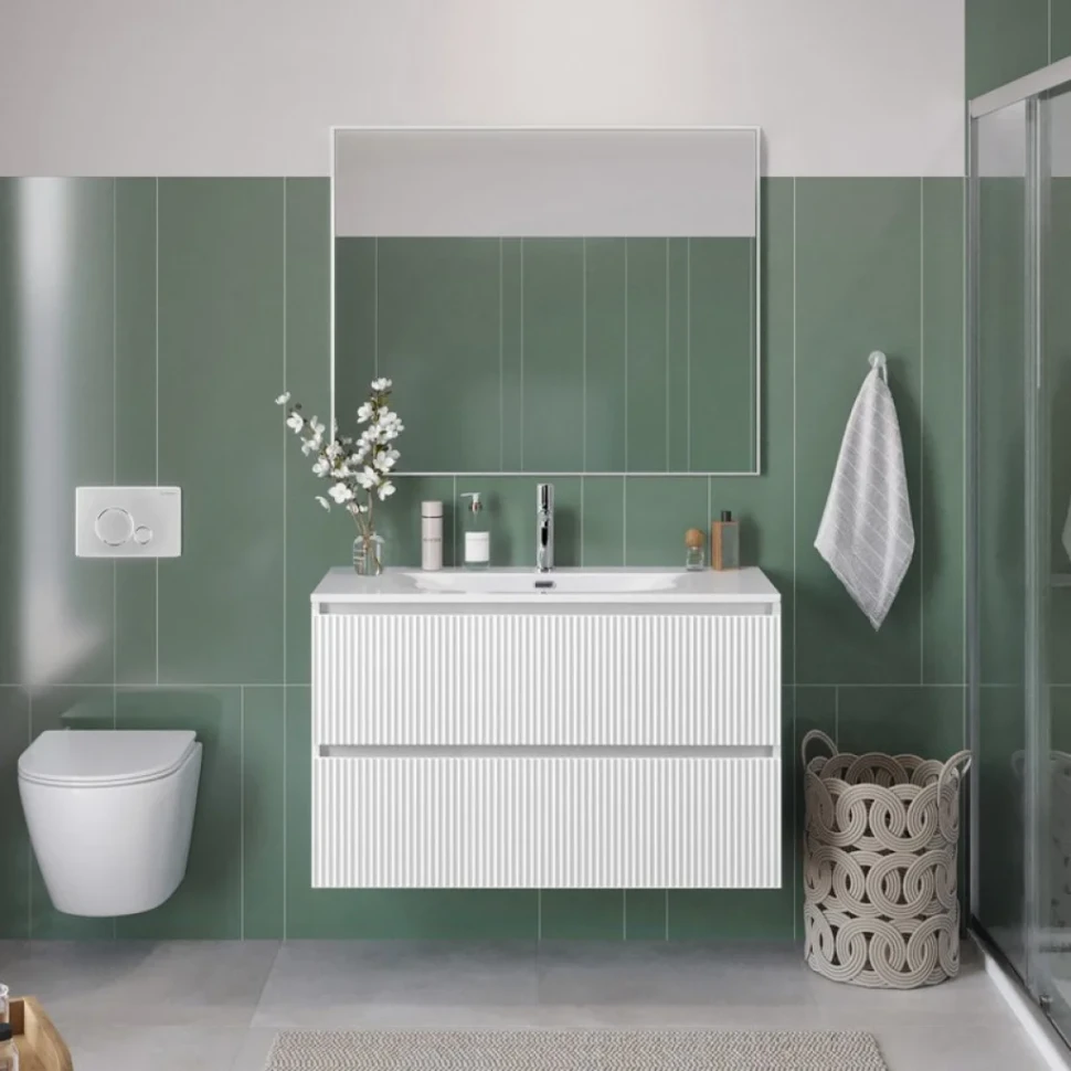 Мебель для ванной комнаты BelBagno Uno 100 подвесная, 2 ящика, bianco opaco