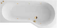 Акриловая ванна Excellent Be Spot Soft R 160x80 см, угловая, правая, встраиваемая, с гидромассажем, белая, асимметричная, с каркасом, со сливом-переливом, фурнитура золото