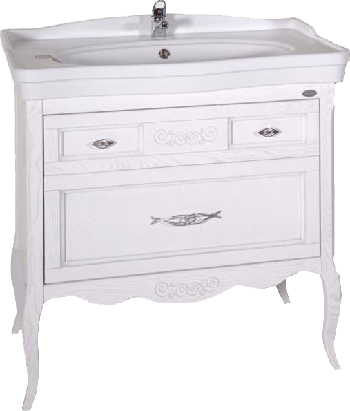 Тумба с раковиной ASB-Woodline Модерн 85 белая, патина серебро