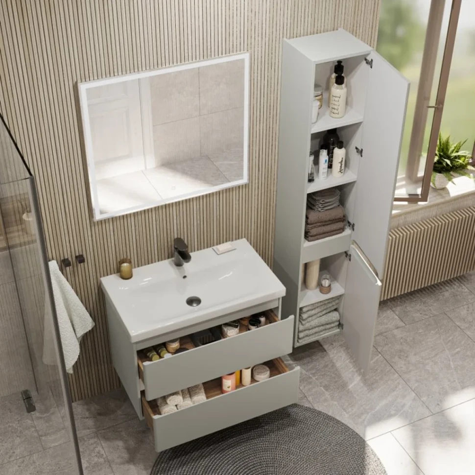 Тумба с раковиной SanStar Riana 80 подвесная, grey, раковина Moduo 80