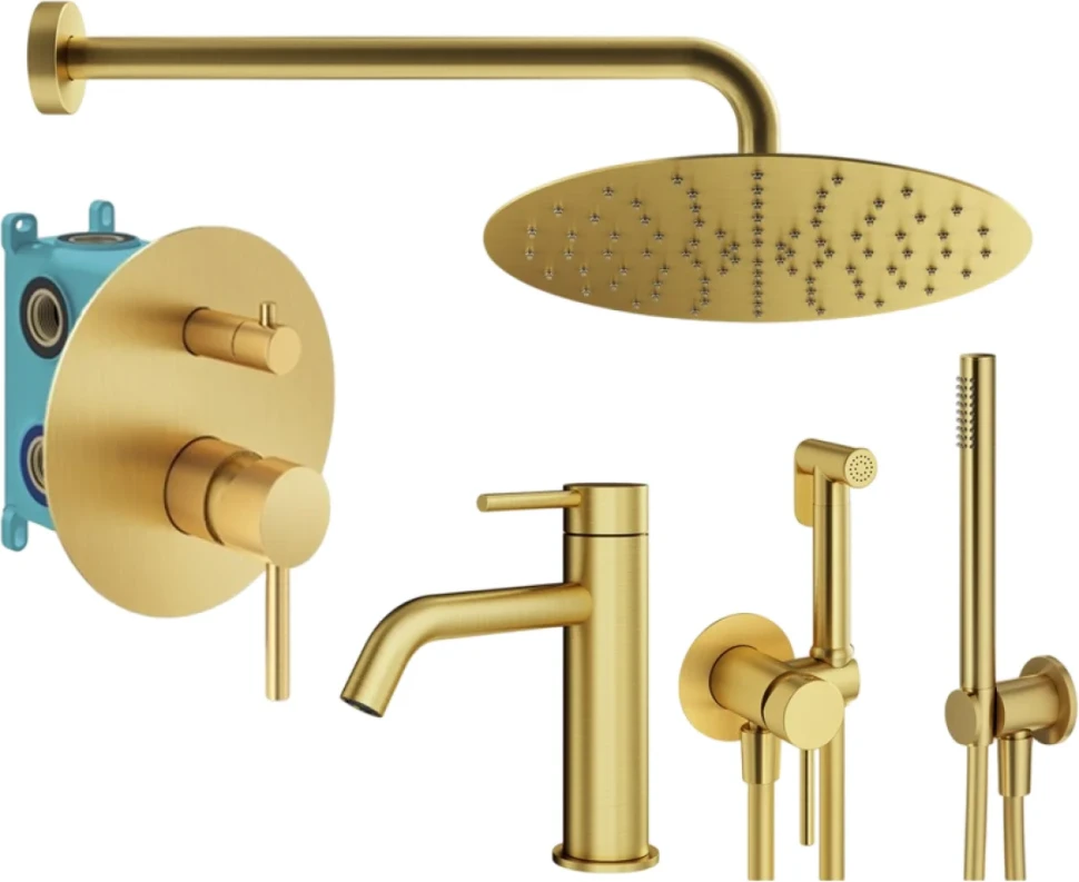 Комплект для ванной Plumberia Selection Ixo KITZXO18OB53 С ВНУТРЕННЕЙ ЧАСТЬЮ, брашированное золото