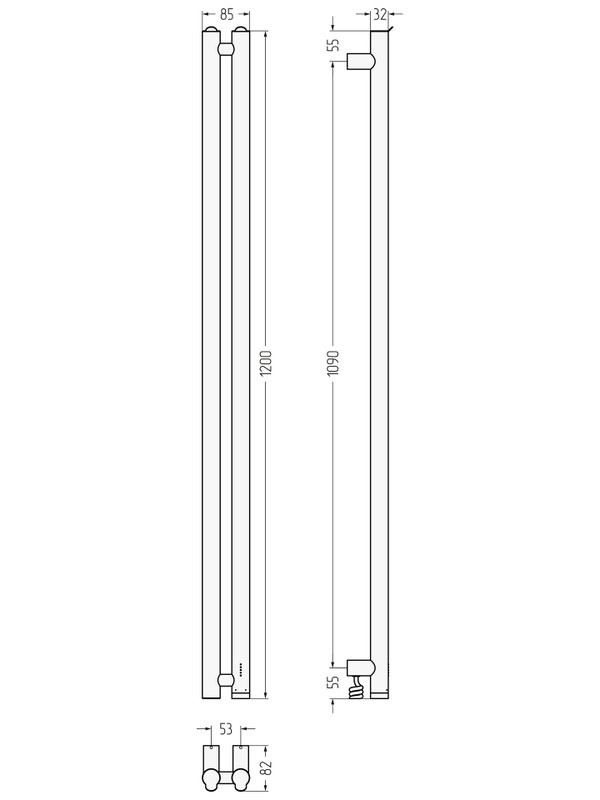 Полотенцесушитель электрический Сунержа Нюанс 4.0 00-0881-1253 120x10 см, подключение справа, скрытое подключение справа, без покрытия, I-образный