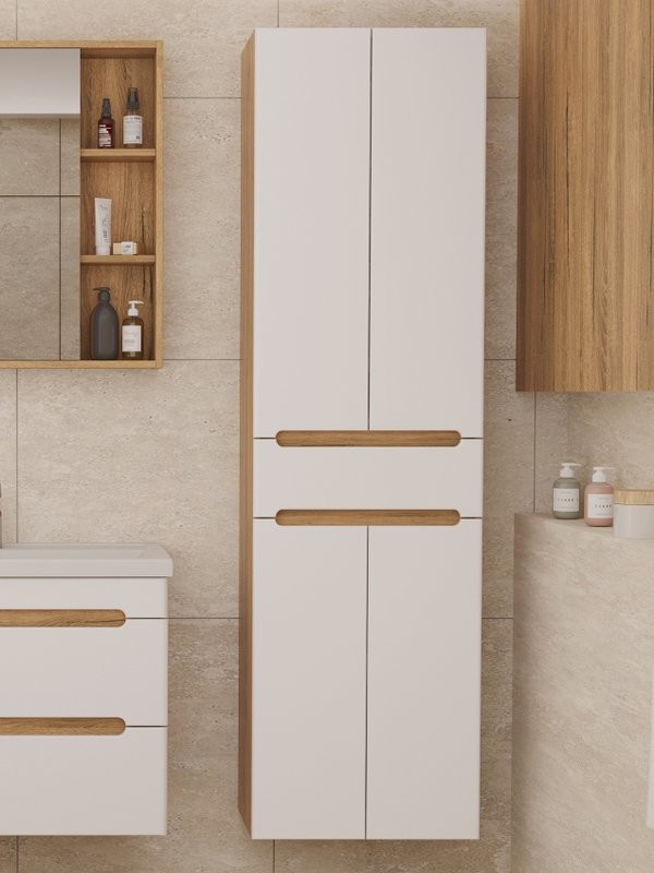 Шкаф-пенал для ванной SanStar Diva 50 матовый белый, дуб вотан